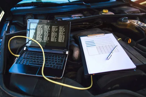 Elettrauto durante una diagnosi elettronica